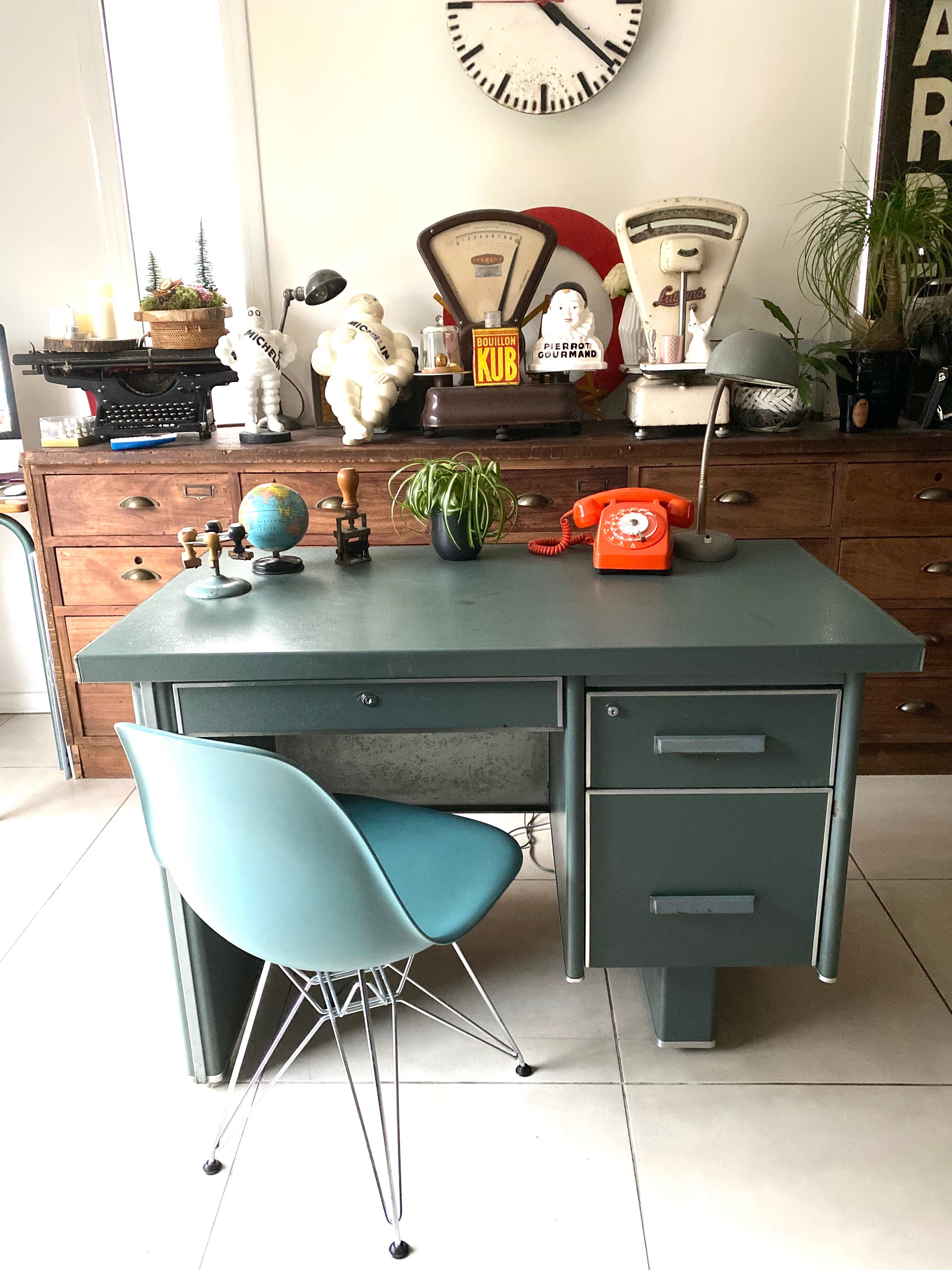 Vintage green metal industrial office