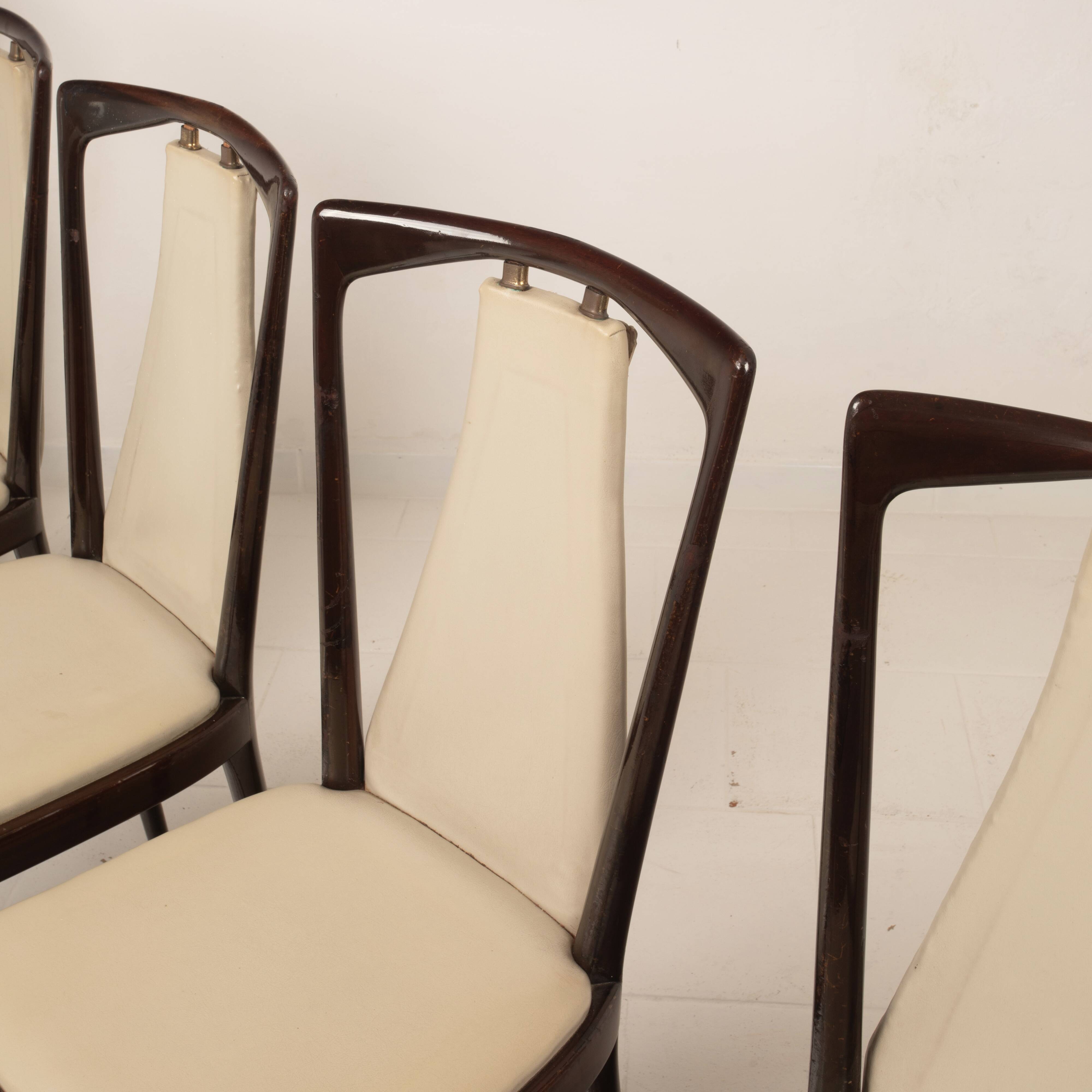 Osvaldo Borsani Mid Century Italian Mahogany Stained Dining Chairs for Arredamenti Borsani Varedo 1950