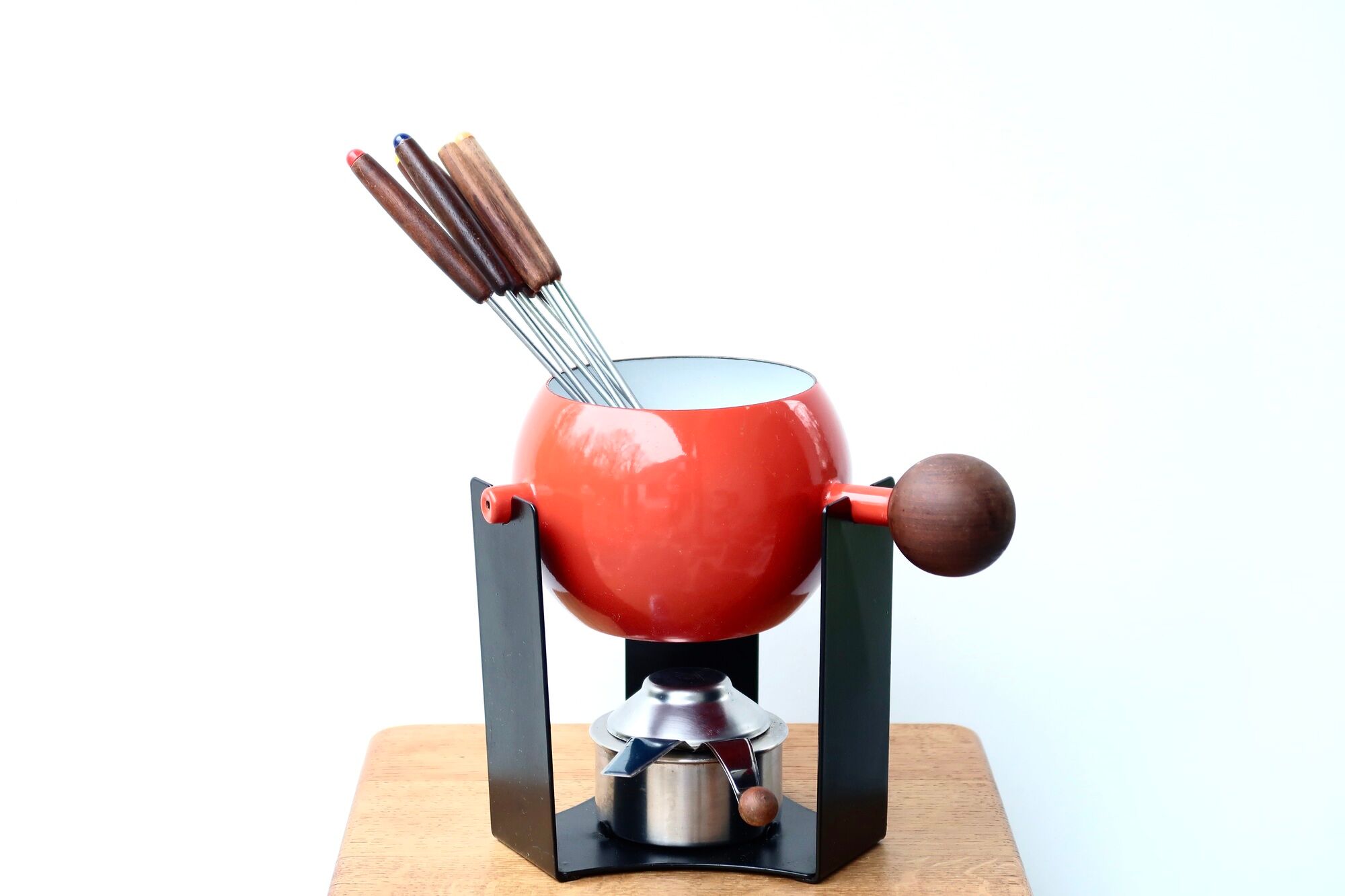 Aubeck fondue machine and forks, 70s