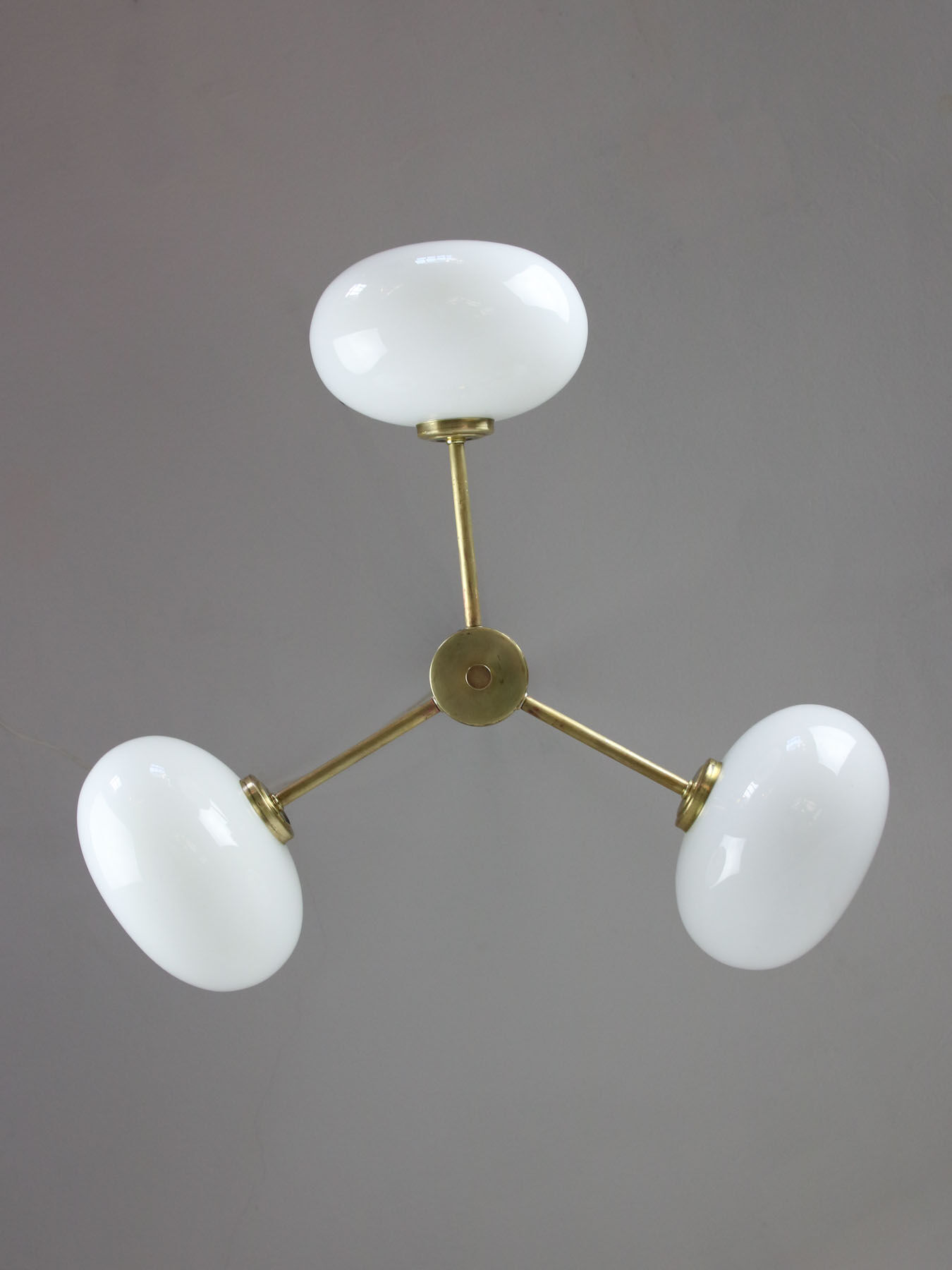 Mid-century brass and opaline glass chandelier