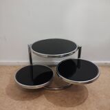 Coffee table in chromed metal and smoked glass