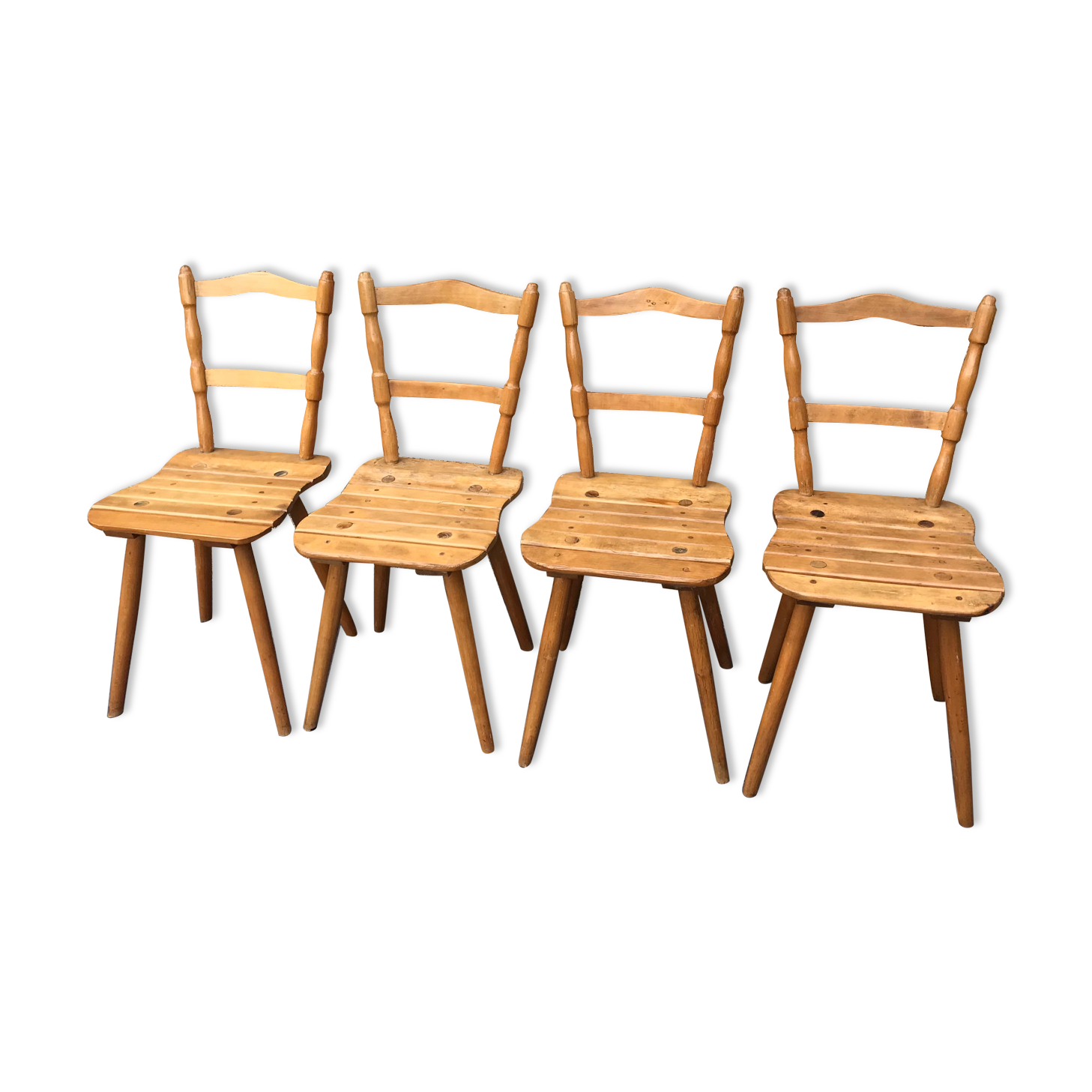 Set of 4 Vintage Beech Chairs Bistro Country Feet Compass