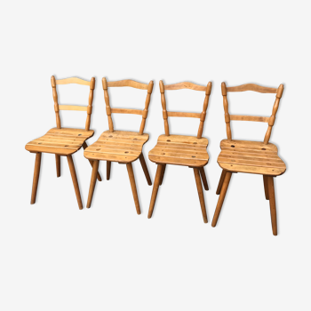 Set de 4 chaises en hêtre vintage bistrot campagne pieds compas