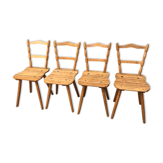 Set of 4 Vintage Beech Chairs Bistro Country Feet Compass