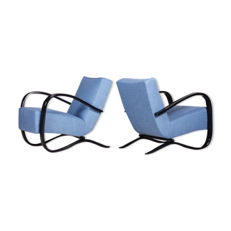 Pair of blue Halabala armchairs made in 1930s Czechia by Up Zavody