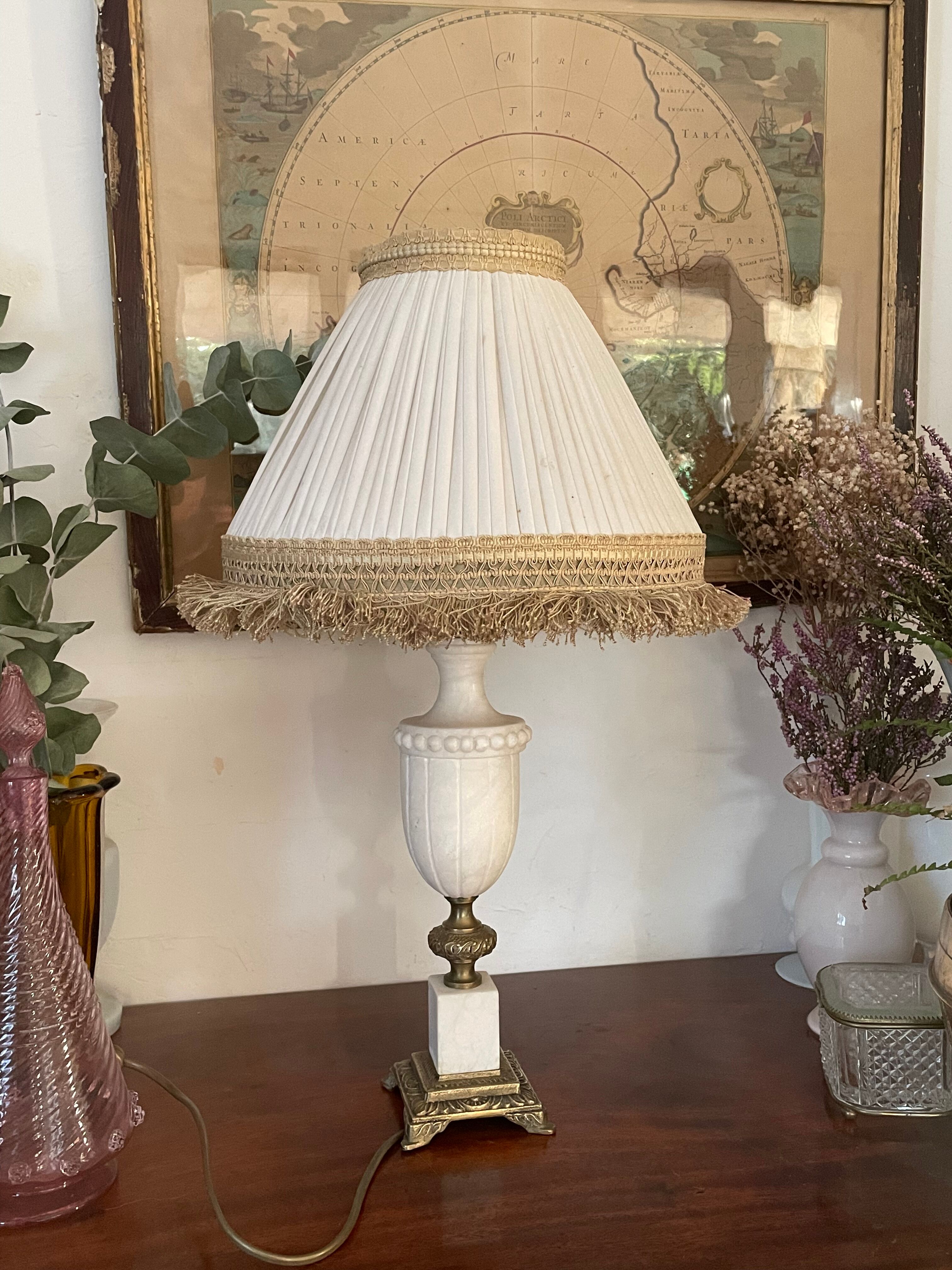 Paire de pieds de lampe marbre et laiton