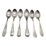 6 large mismatched old silver metal spoons for a chic table