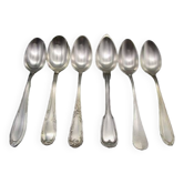 6 large mismatched old silver metal spoons for a chic table