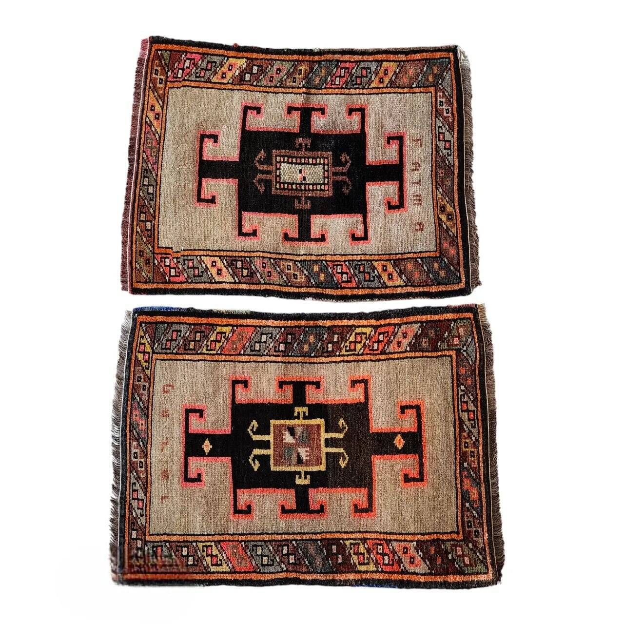 Set of 2 vintage handmade Turkish rugs 57x78 cm