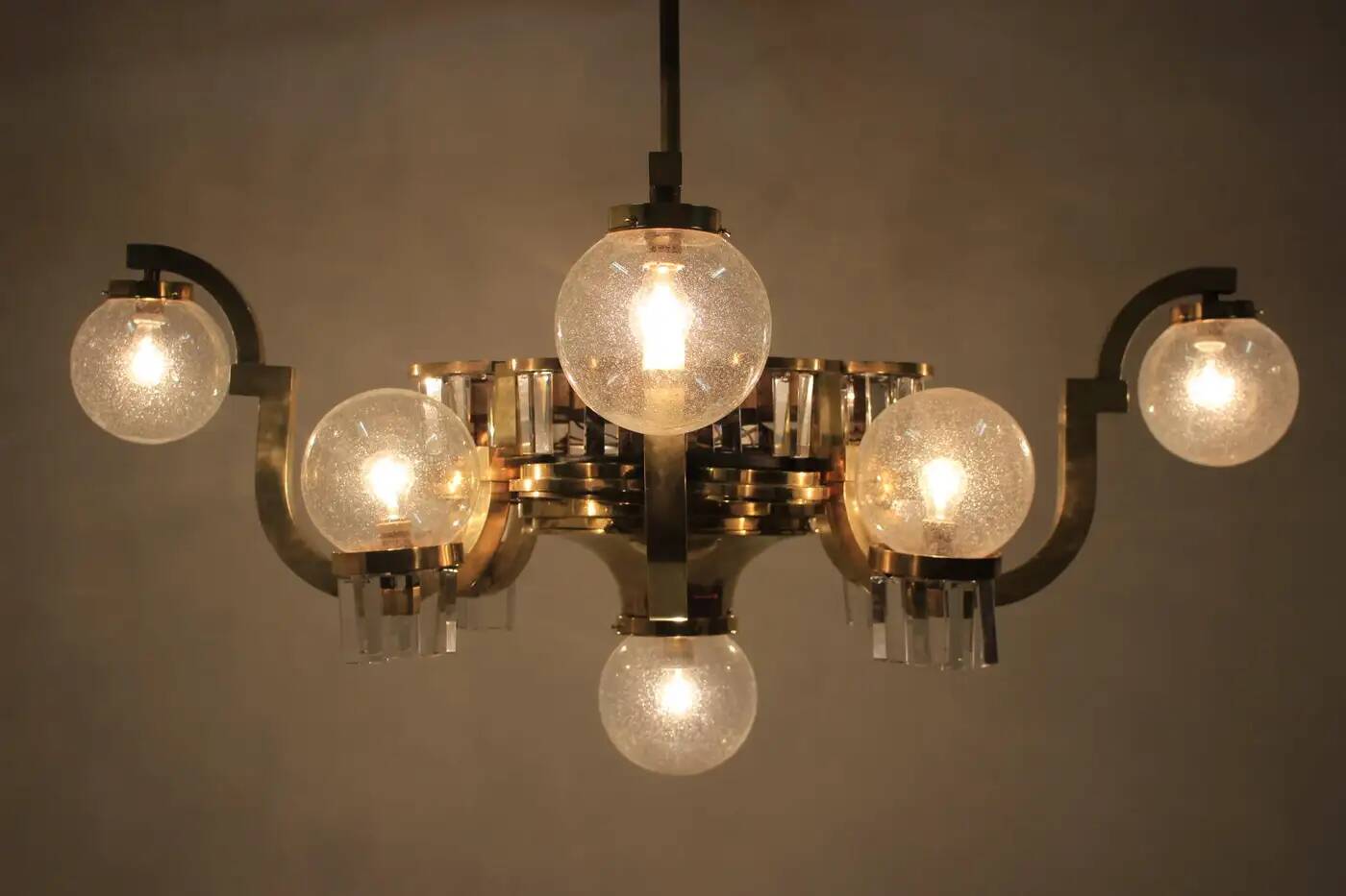 Extraordinary huge brass Art Deco chandelier, 1930s / Cubism