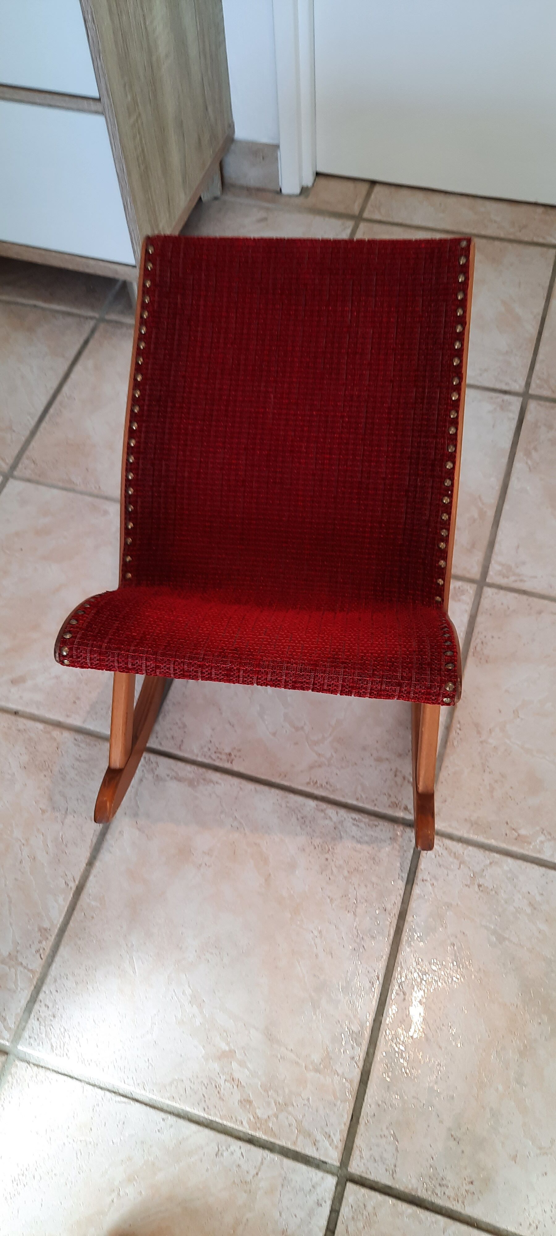 Vintage wood and velvet footrest