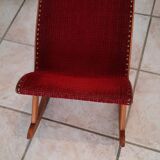Vintage wood and velvet footrest
