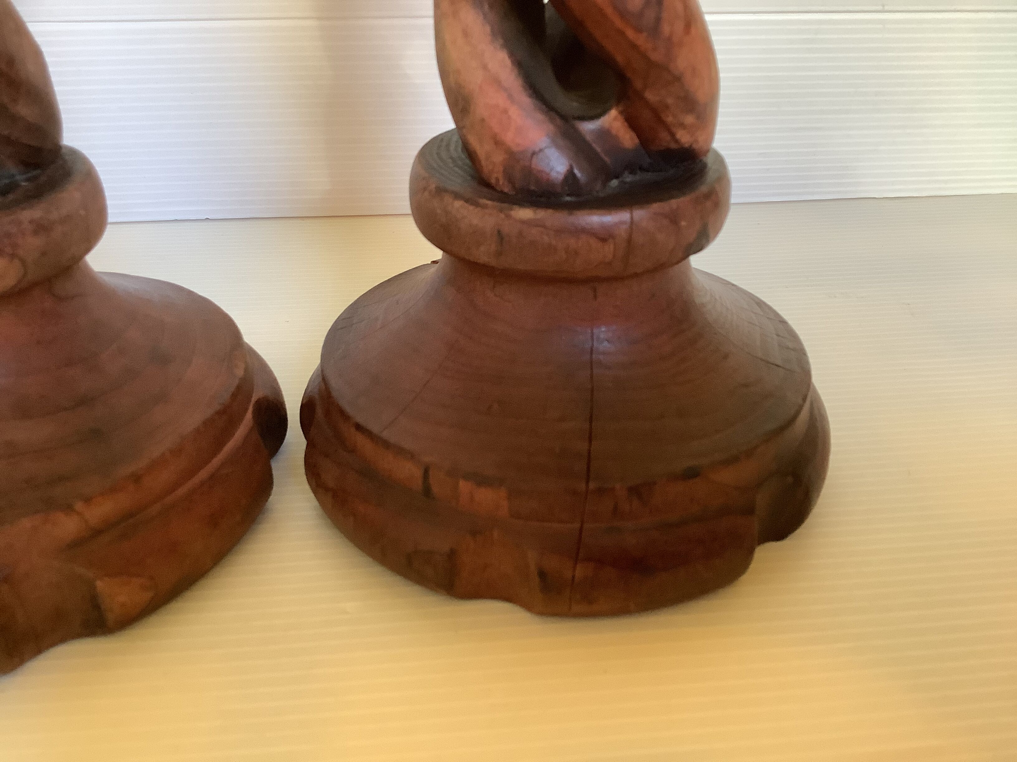Pair of candlesticks picnic candle in twisted turned wood