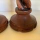 Pair of candlesticks picnic candle in twisted turned wood