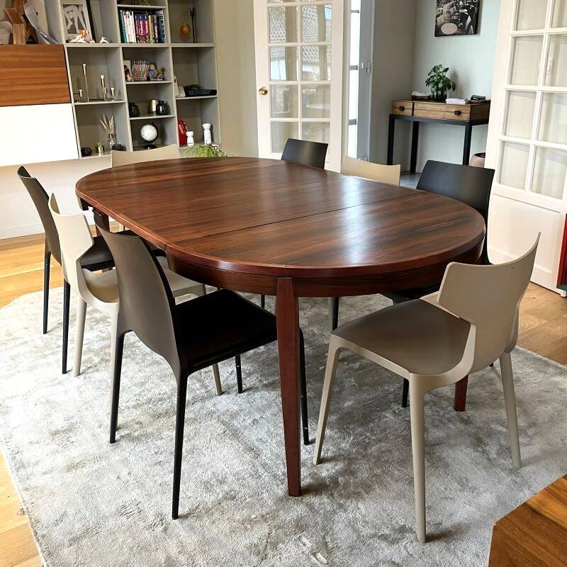 Extendable round table in solid teak and Rio rosewood – 1960s/70s