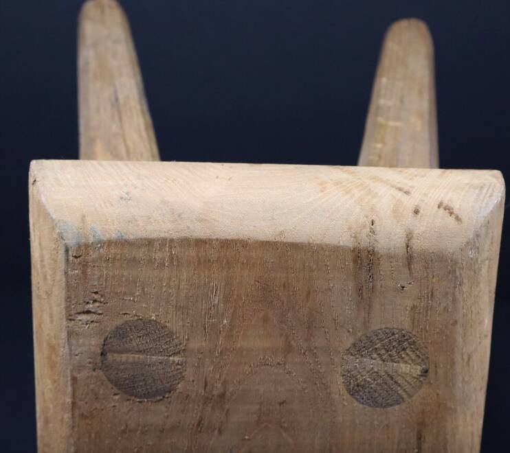 Set of 2 solid wood stools in French brutalist style.