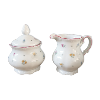 Lot sucrier et pot a creme porcelaine