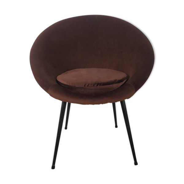 Fauteuil vintage velours marron