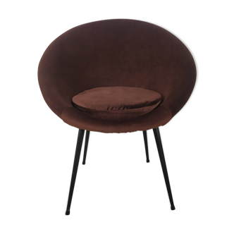 Fauteuil vintage velours marron