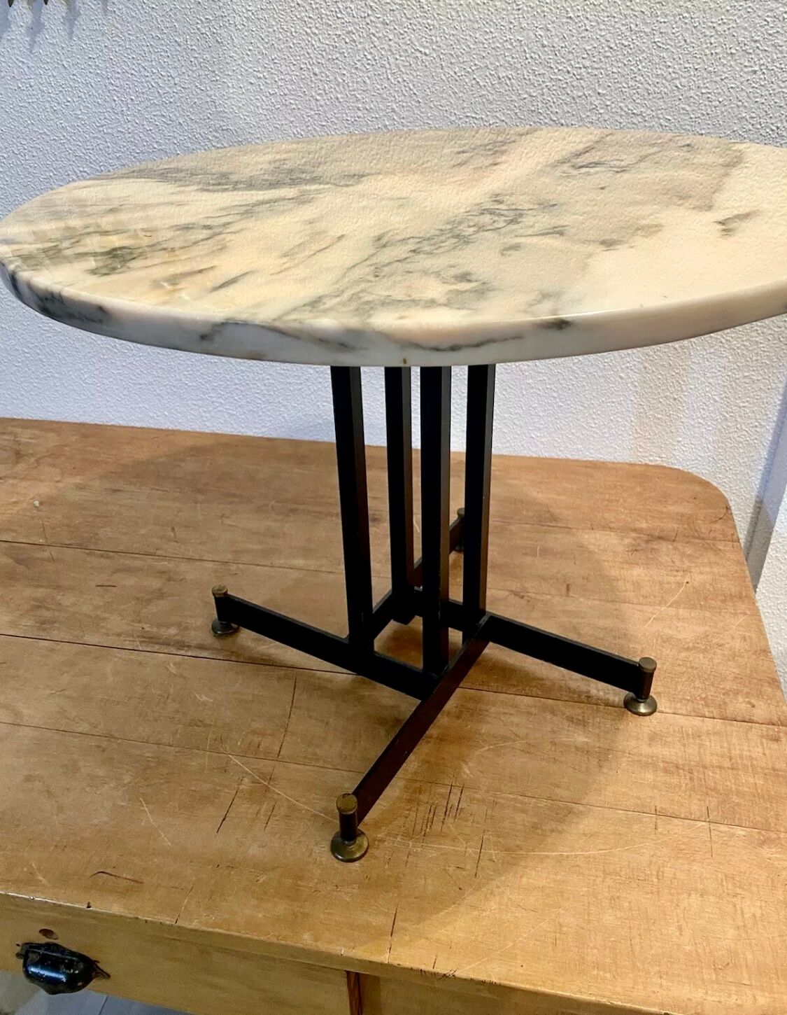 Table guéridon marbre et metal design italien annee 60