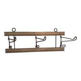Porte-manteau mural antique en bois et fer marron, vers 1900, crochets pliants