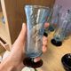 Set of 5 champagne flutes / hand-blown glass juice glasses.