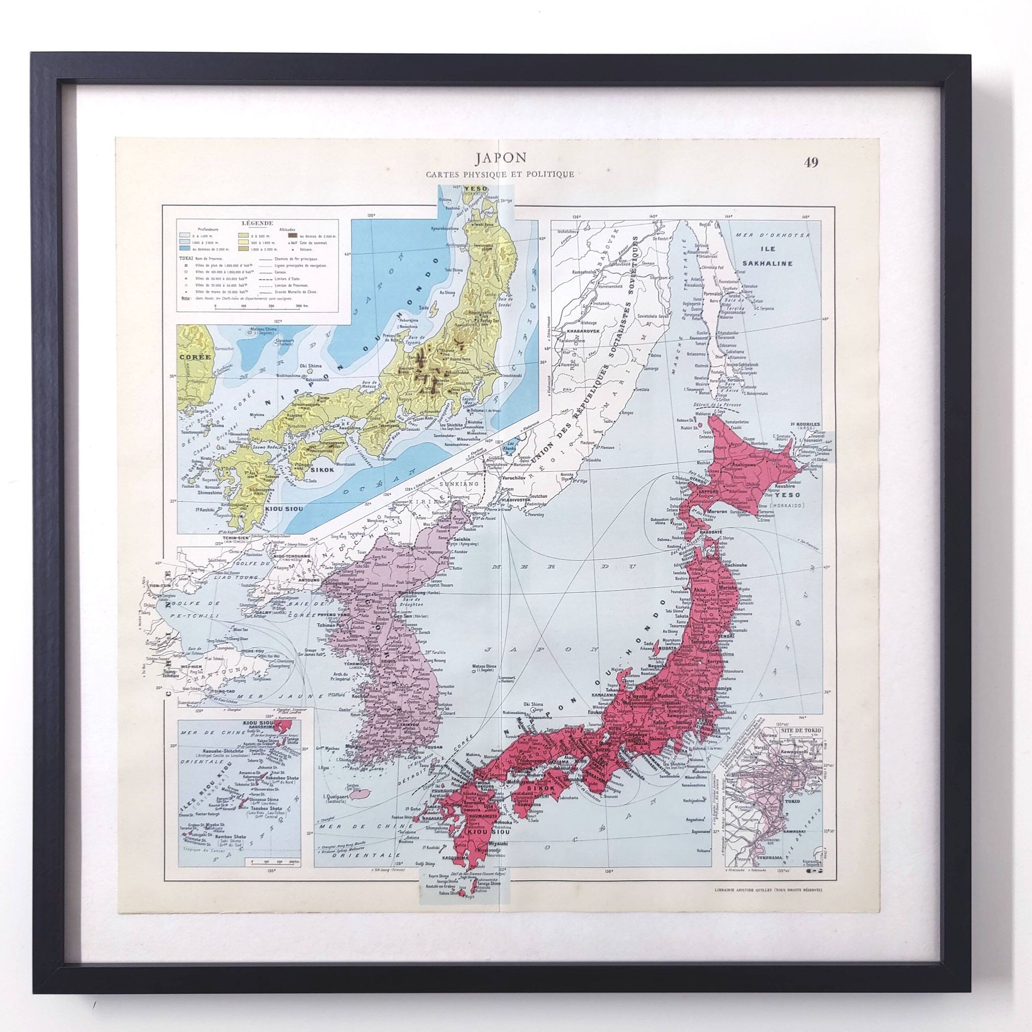 Vintage map of Japan and Korea 43x43cm from 1950.