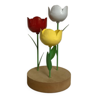 Bougeoir tulipes en bois et métal