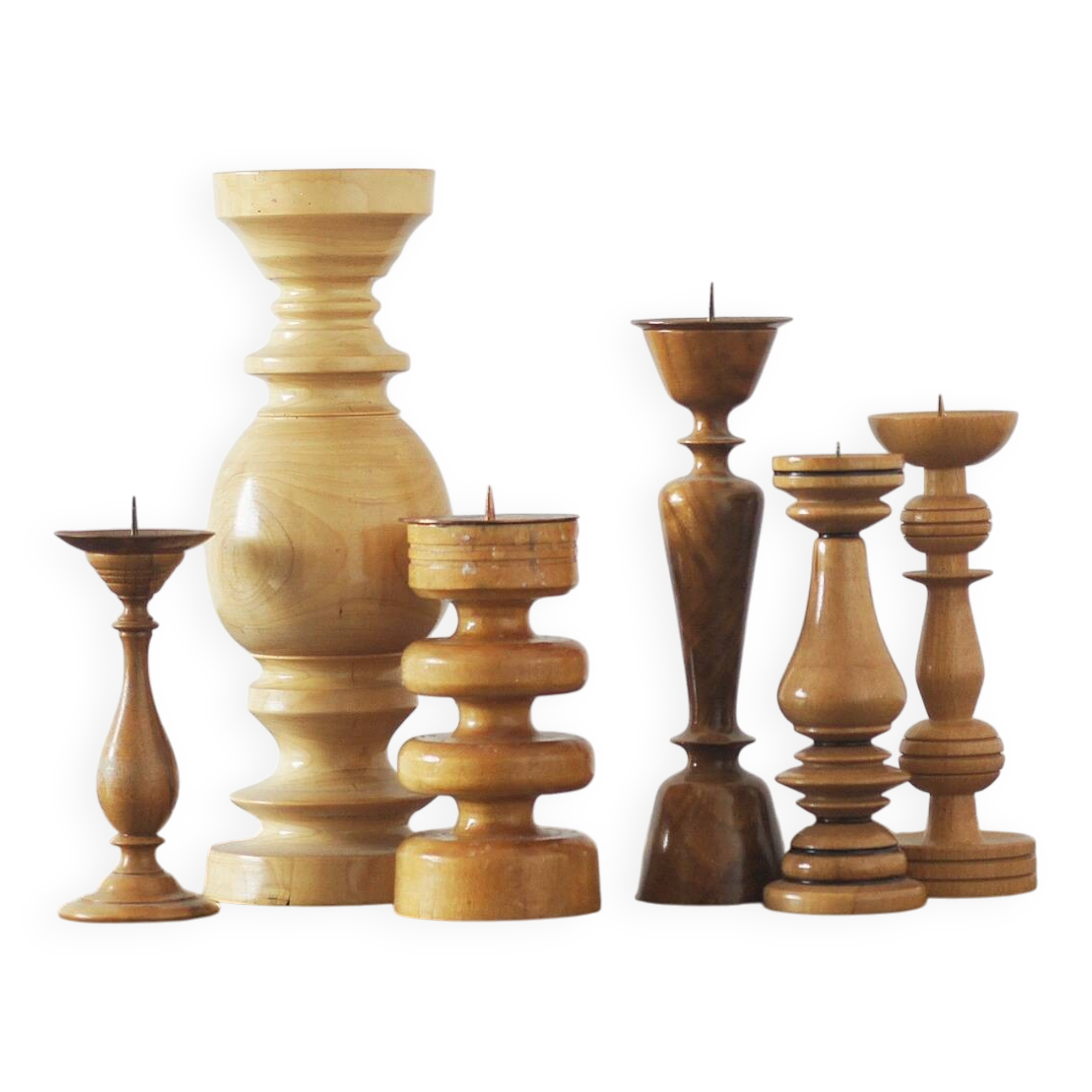 Scandinavian Wooden Candleholders, Set of 6