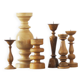Scandinavian Wooden Candleholders, Set of 6