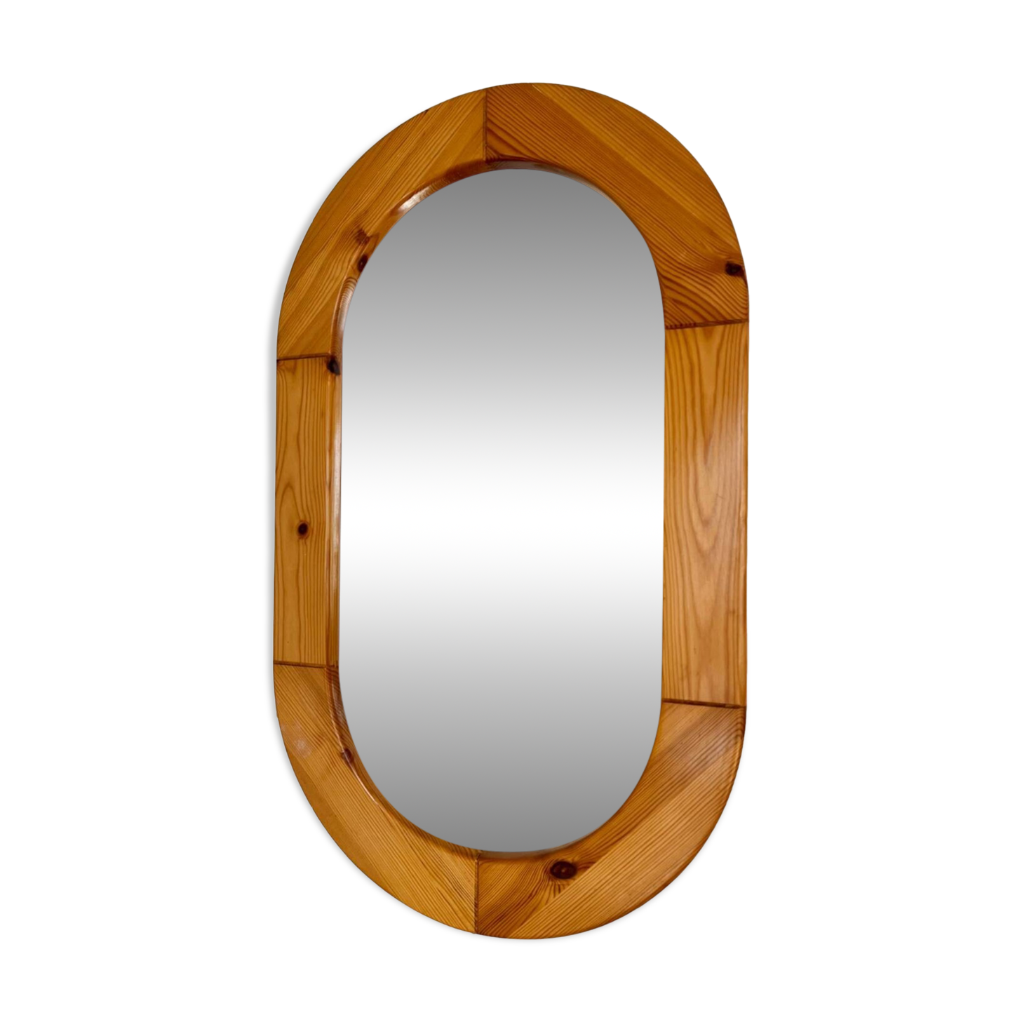 Oval mirror in solid pine vintage 70