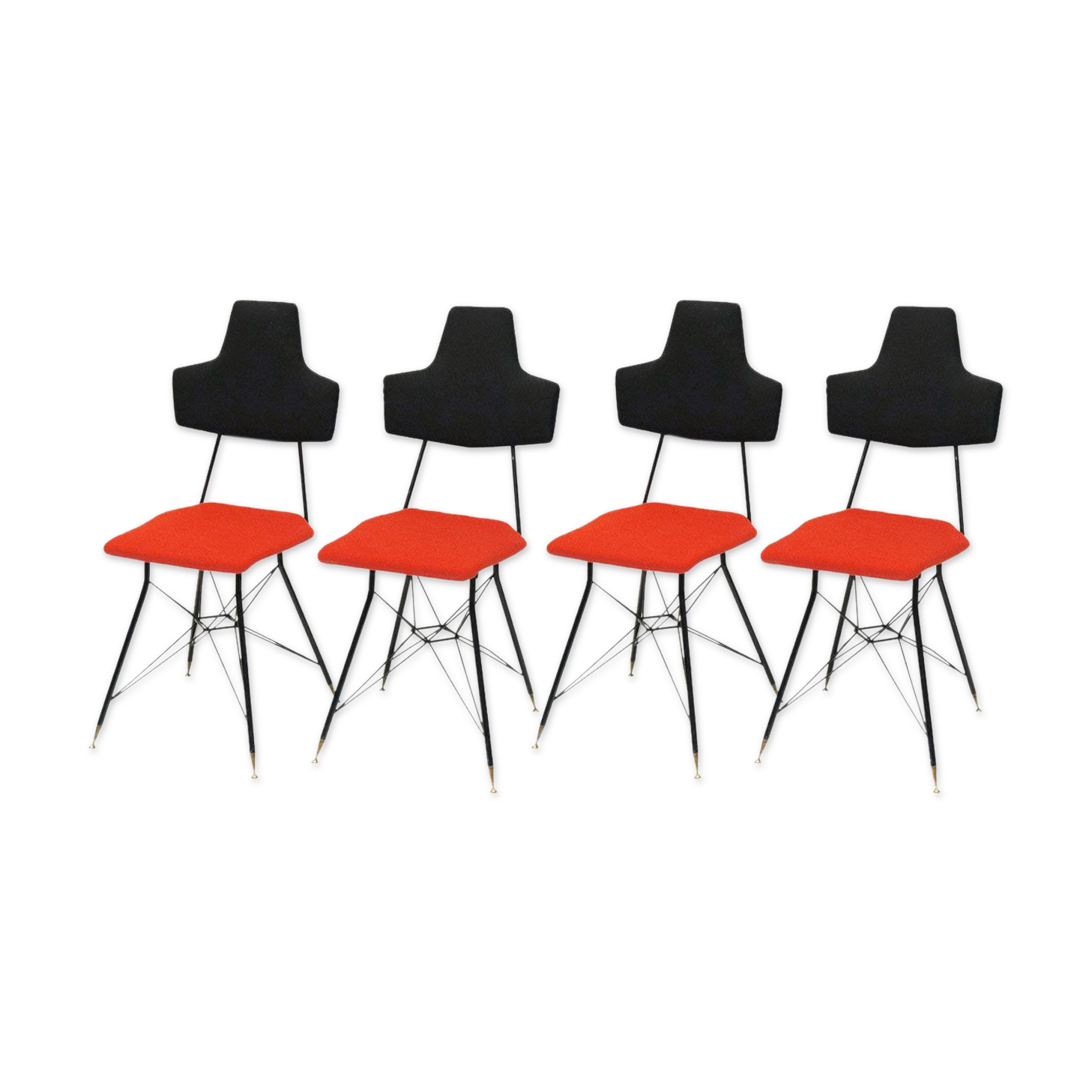 Italian Black & Red Dining Chairs, Set of 4