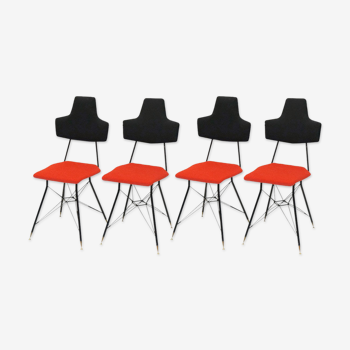 Italian Black & Red Dining Chairs, Set of 4