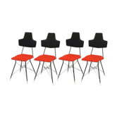 Chaises de salle à manger italiennes noires et rouges, ensemble de 4