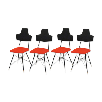 Italian Black & Red Dining Chairs, Set of 4