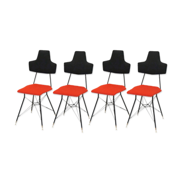 Chaises de salle à manger italiennes noires et rouges, ensemble de 4