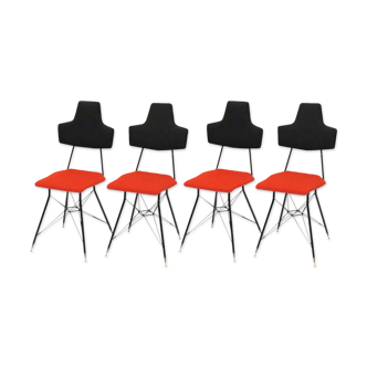 Chaises de salle à manger italiennes noires et rouges, ensemble de 4