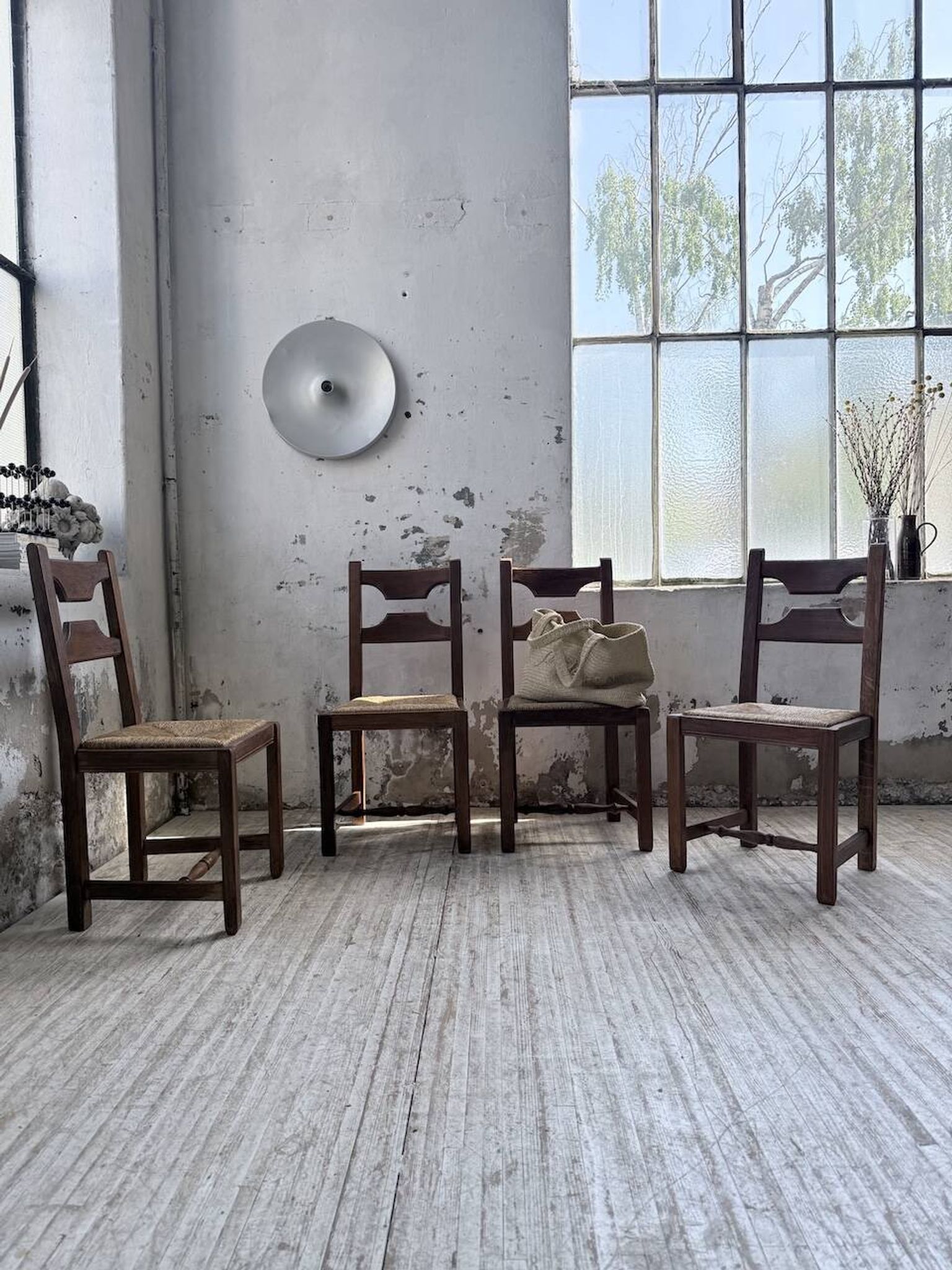 Set 4 chaises rustiques chêne De puydt, Belgique 1970