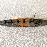 Wooden destroyer boat, antique toy from the early century.