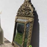 Golden mirror with 19th century embossed brass beads