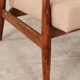 Scandinavian Lounge Chair Vege Leather Beige Classic Design Walnut Color Wo