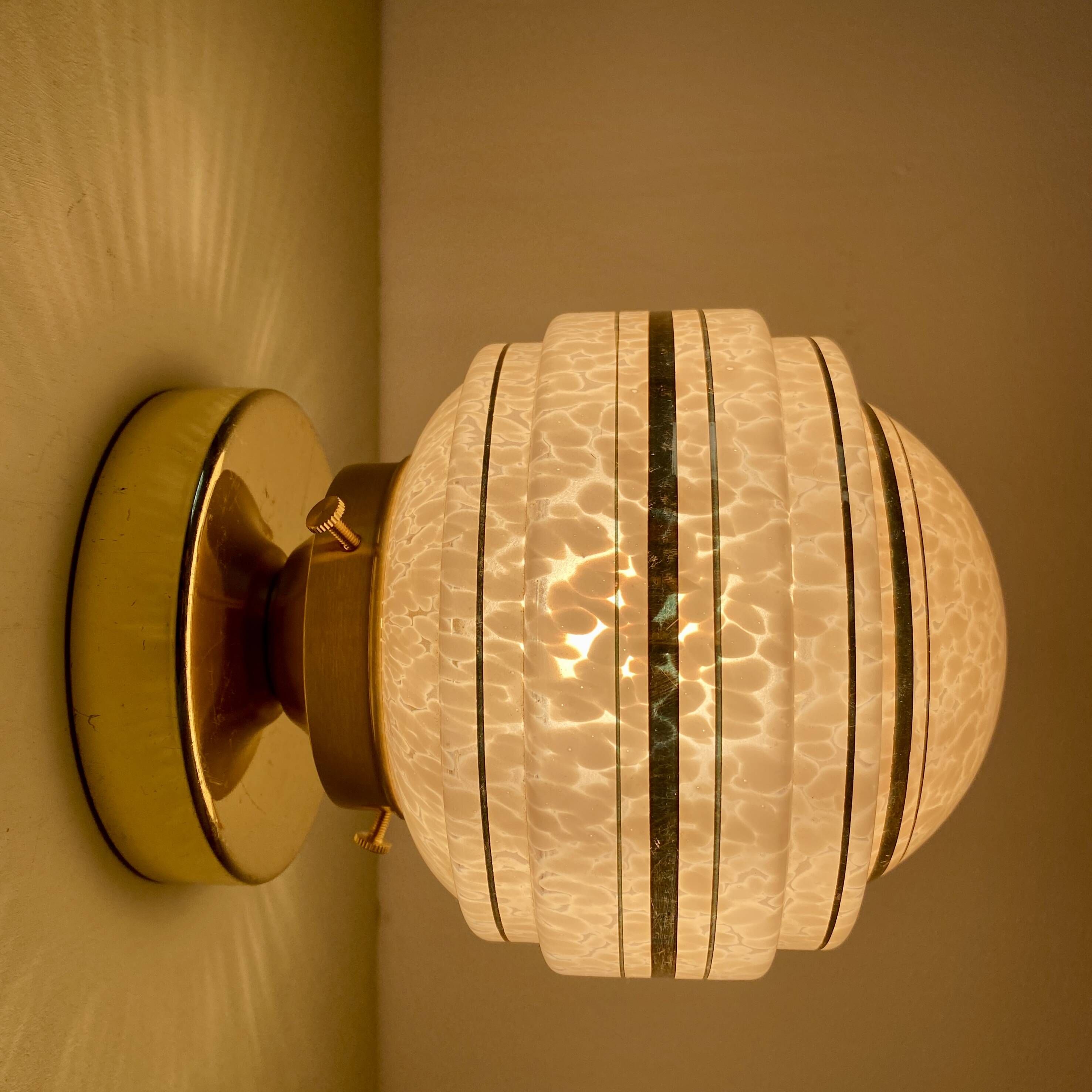 Vintage art deco globe wall or ceiling light in pink and gold Clichy glass