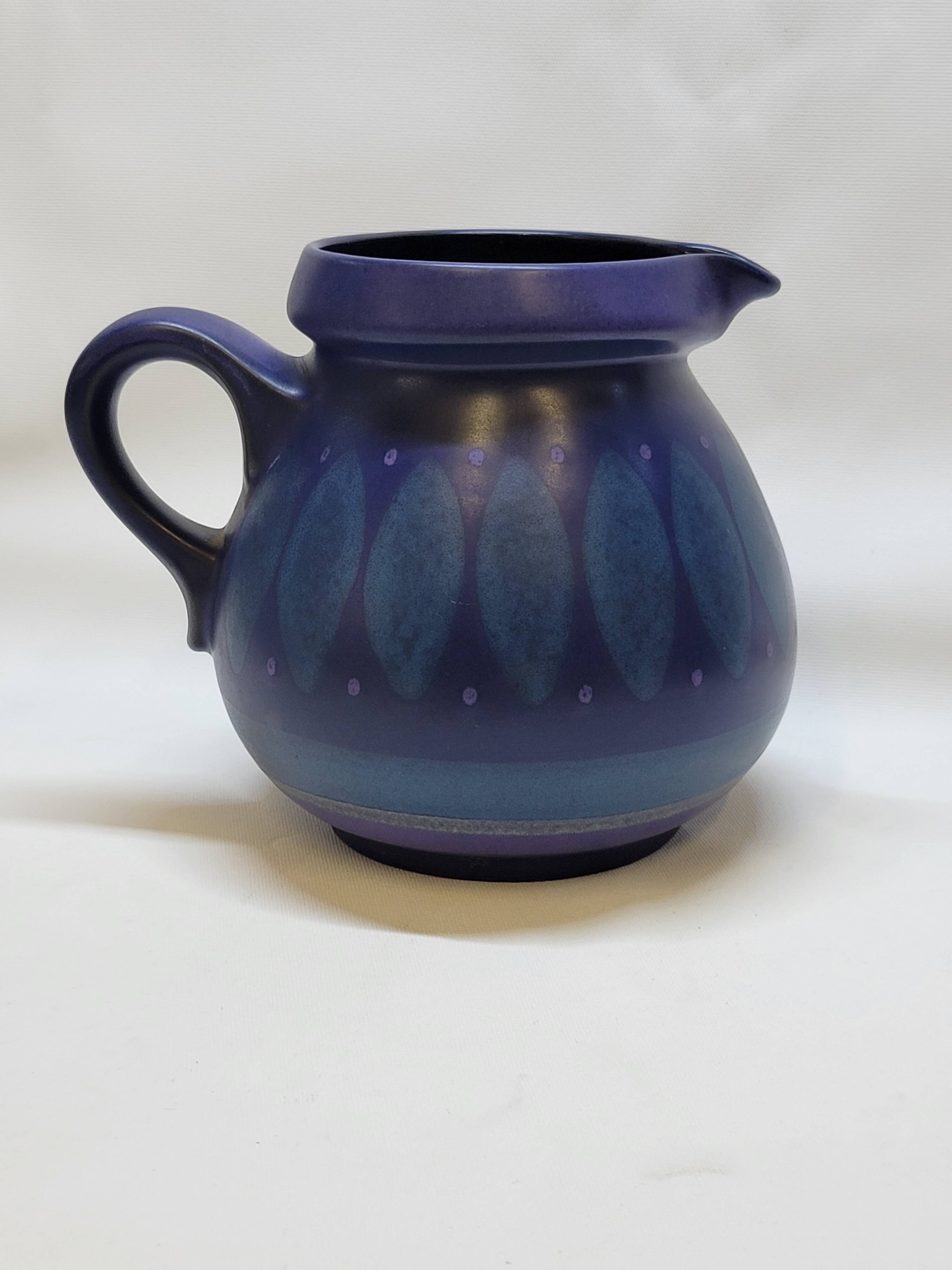 Vintage blue ceramic jug pitcher Porta Celi Spain