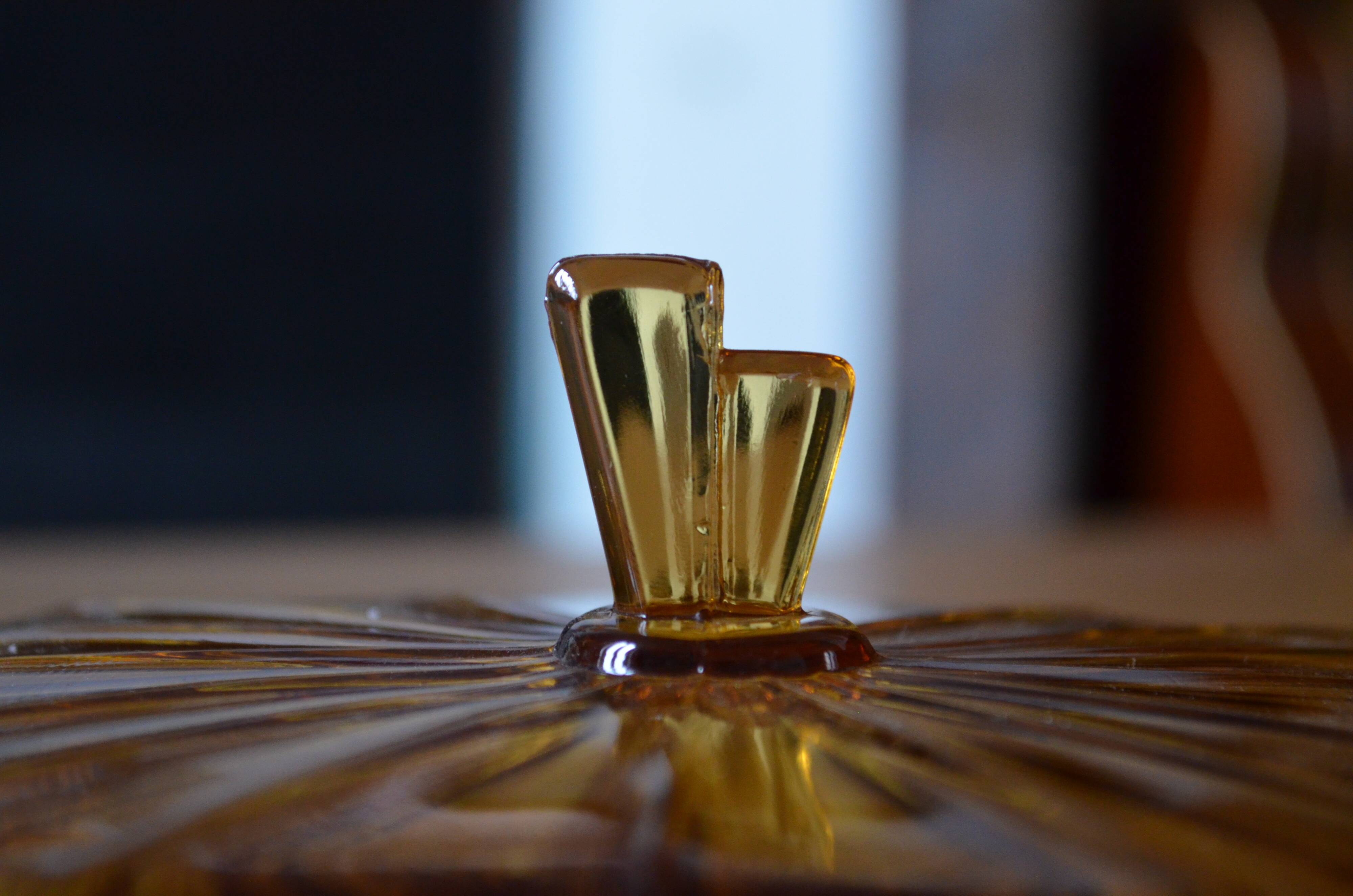 Amber glass butter dish