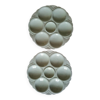 Assiettes à huîtres anciennes en faïence