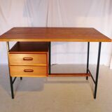 Modernist vintage desk in wood and black lace-up steel