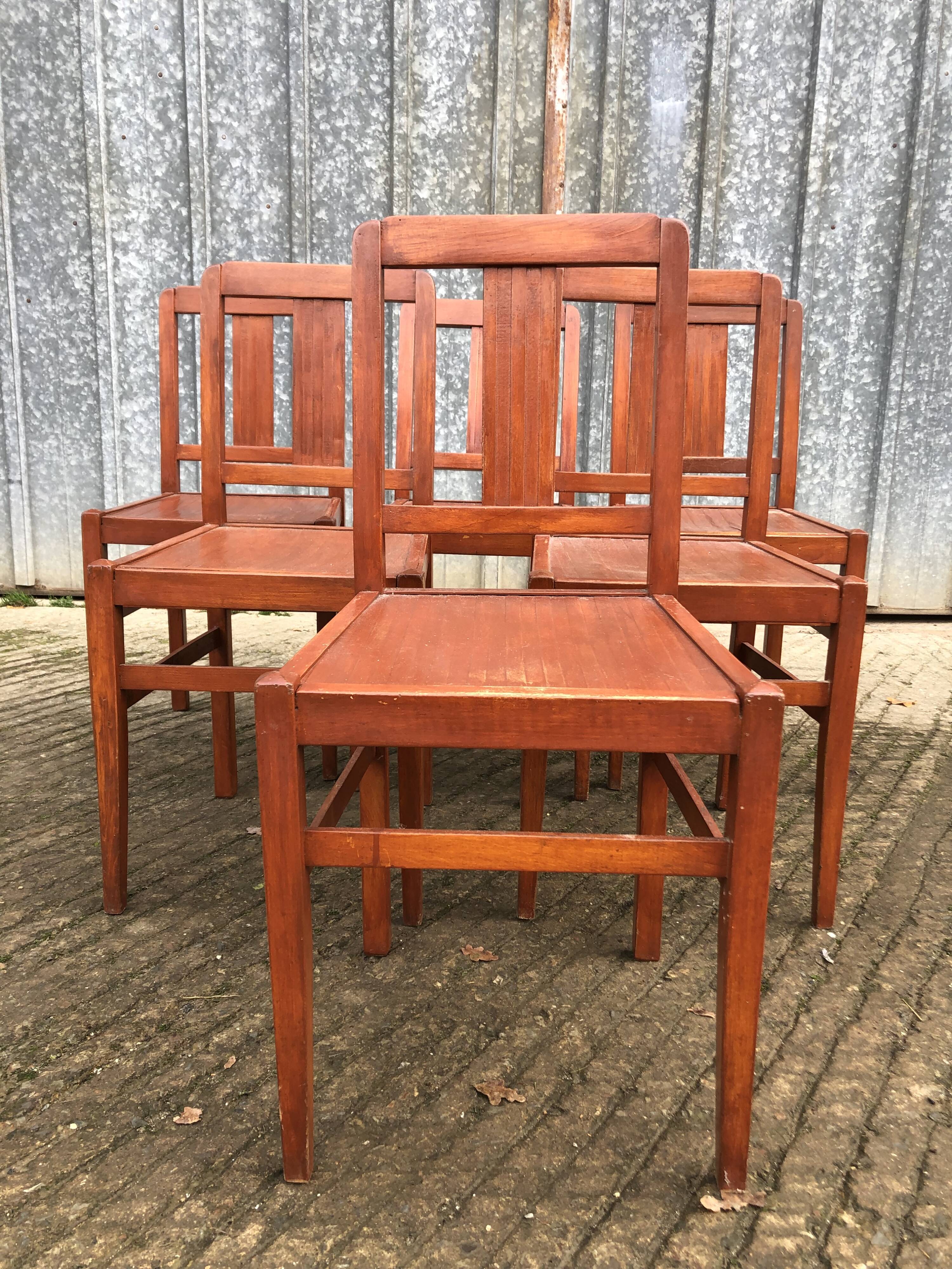 6 René Gabriel chairs from the reconstruction period in beech and plywood.