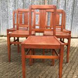 6 René Gabriel chairs from the reconstruction period in beech and plywood.