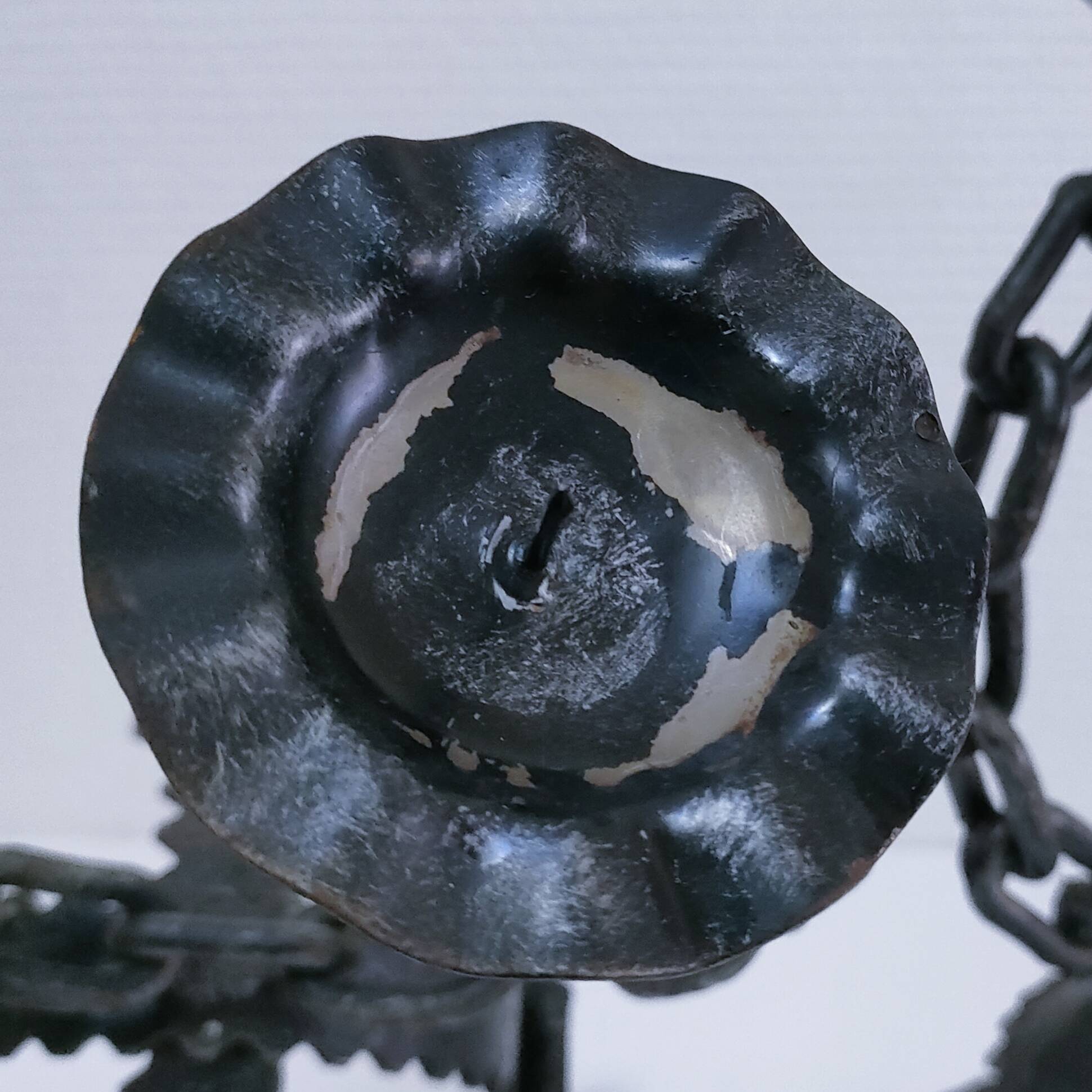 Pair of brutalist 60s metal chain candle holders