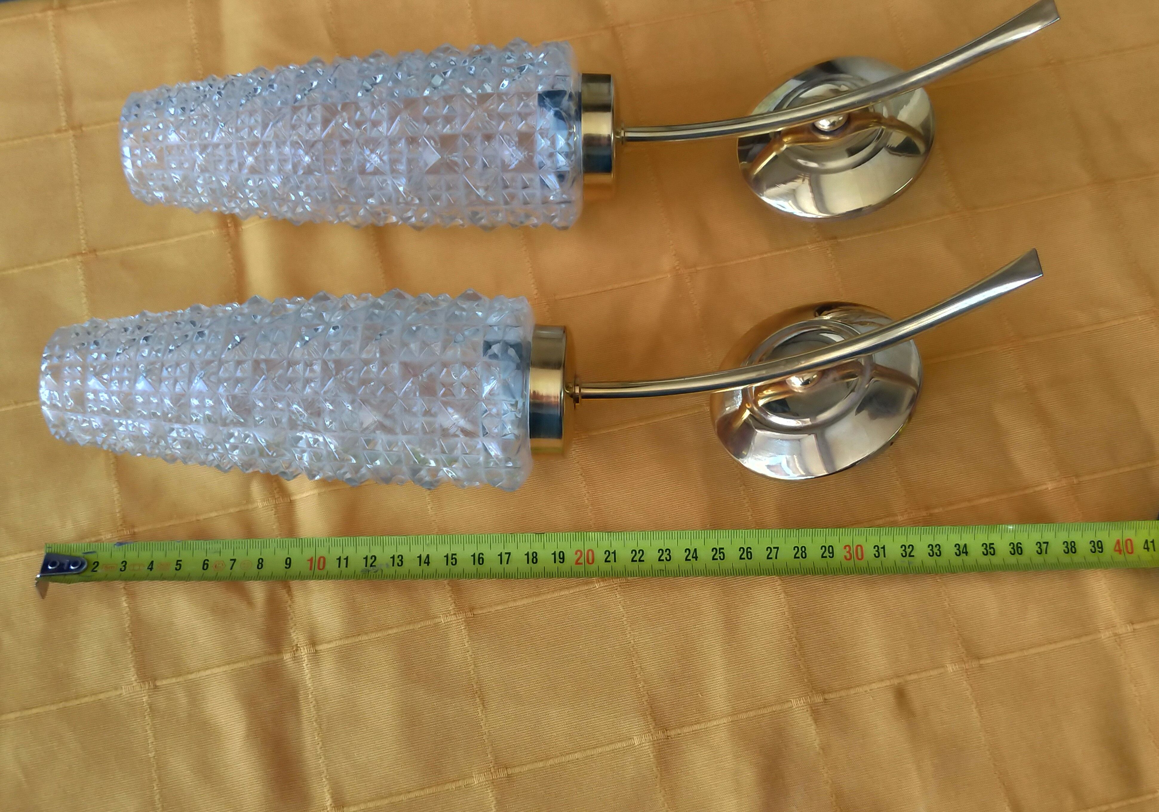 Pair of brass appliques and chissed glass